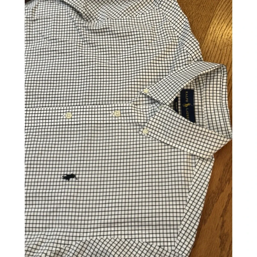 Polo Ralph Lauren Shirt Large Black Grid Check Button Down Long Sleeve Slim Fit